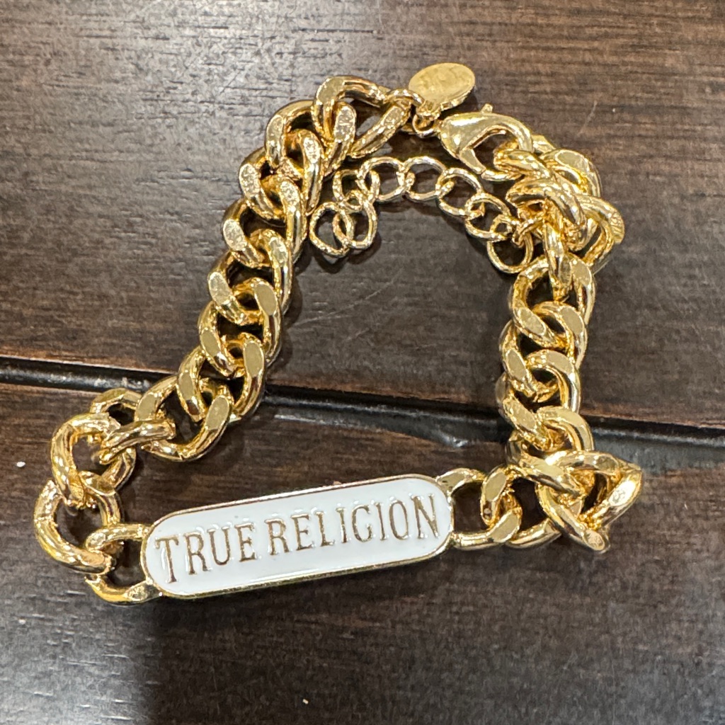 True Religion Gold Chain Bracelet With White Accent